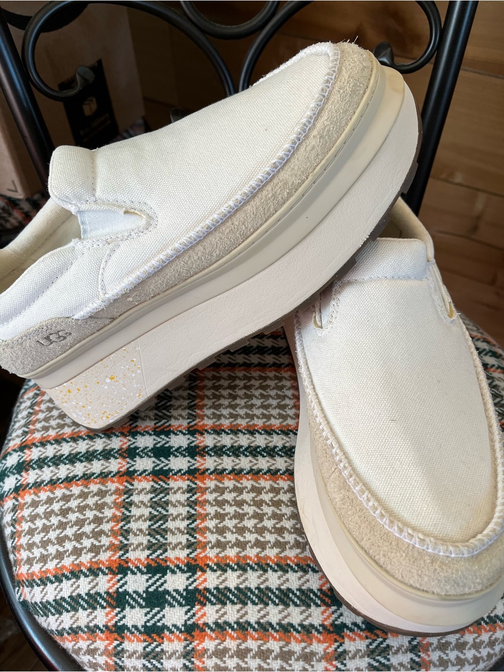 UGG Women’s Cream & White Canvas Slip-On Loafers
